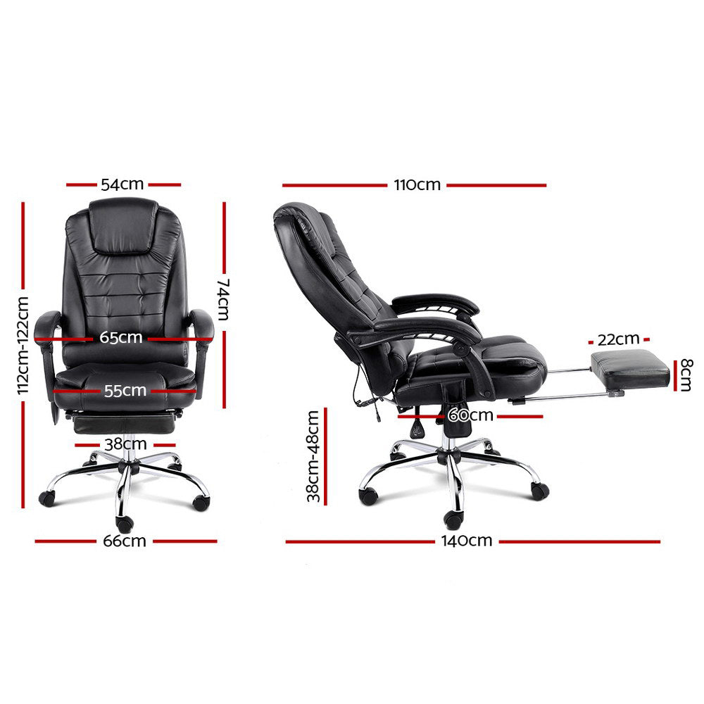 8-Point Massage Office Chair PU Leather Footrest Black
