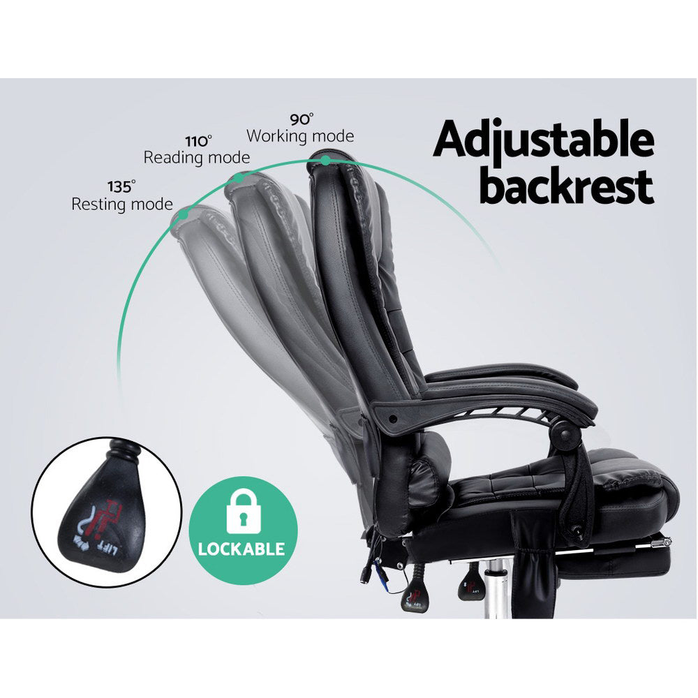 8-Point Massage Office Chair PU Leather Footrest Black