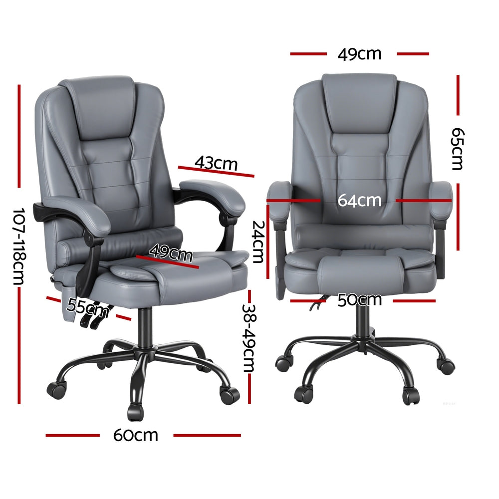 Artiss Executive Office Chair 4-Point Massage Ergonomic Recline PU Grey