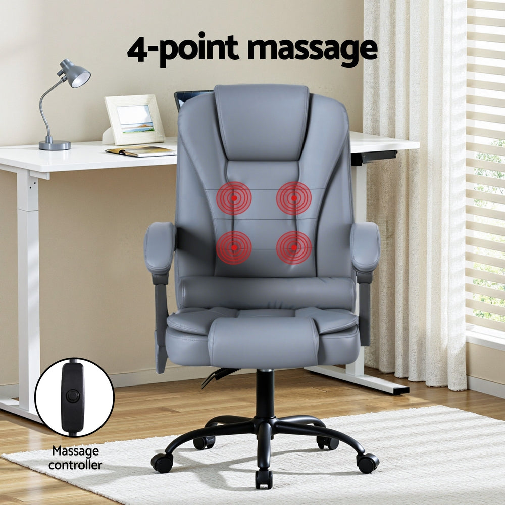 Artiss Executive Office Chair 4-Point Massage Ergonomic Recline PU Grey