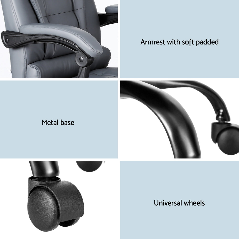 Artiss Executive Office Chair 4-Point Massage Ergonomic Recline PU Grey