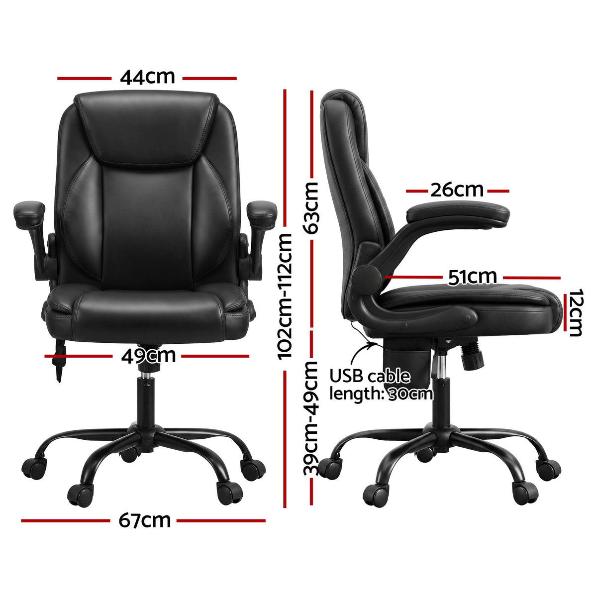Artiss Massage Office Chair Leather Mid Back Black