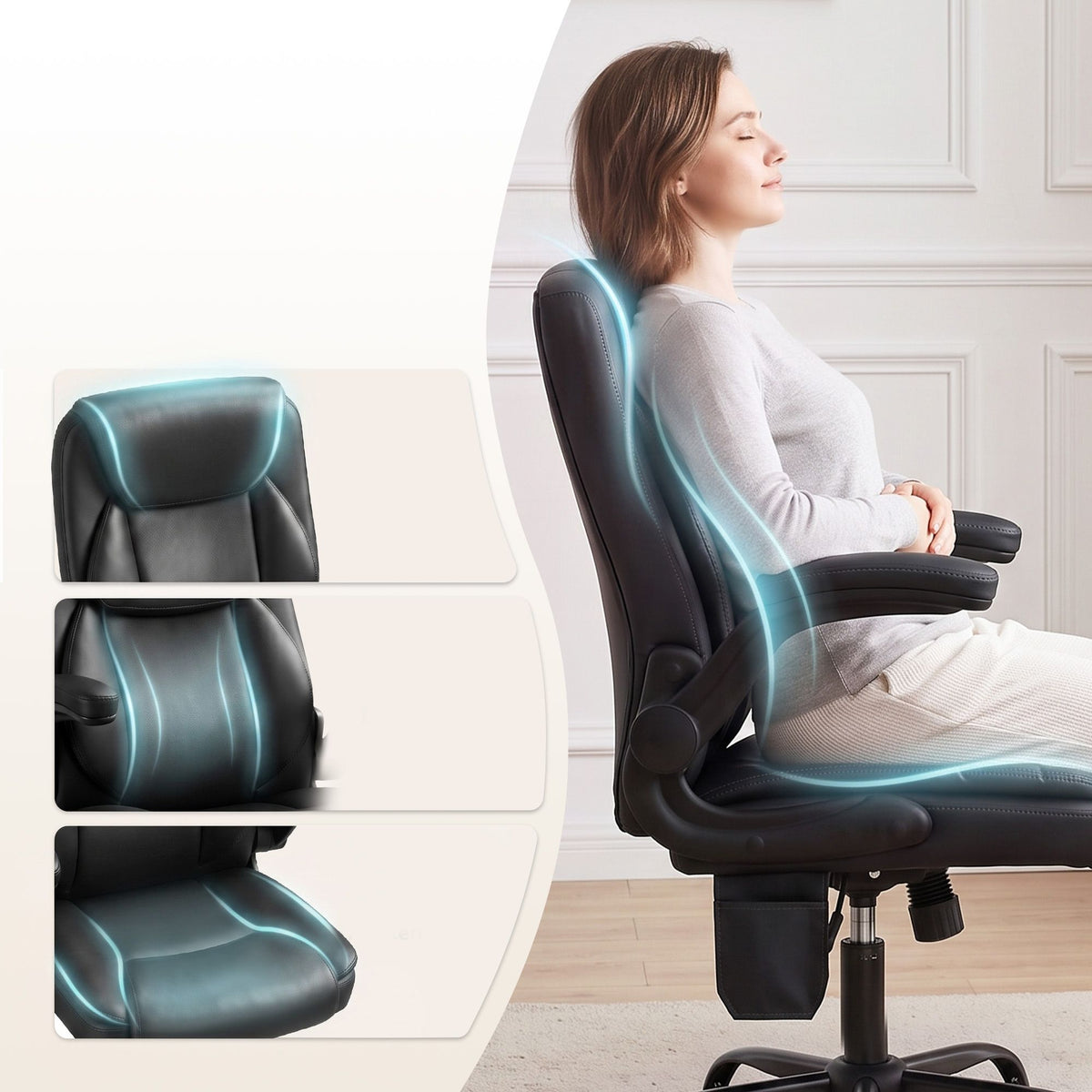 Artiss Massage Office Chair Leather Mid Back Black