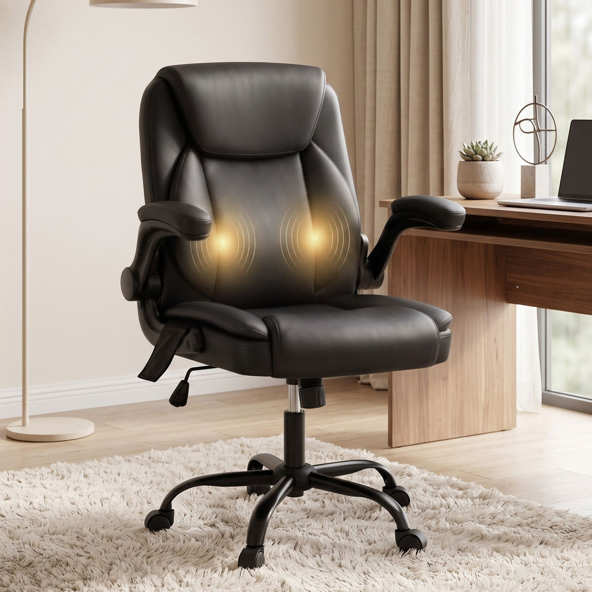 Artiss Massage Office Chair Leather Mid Back Black