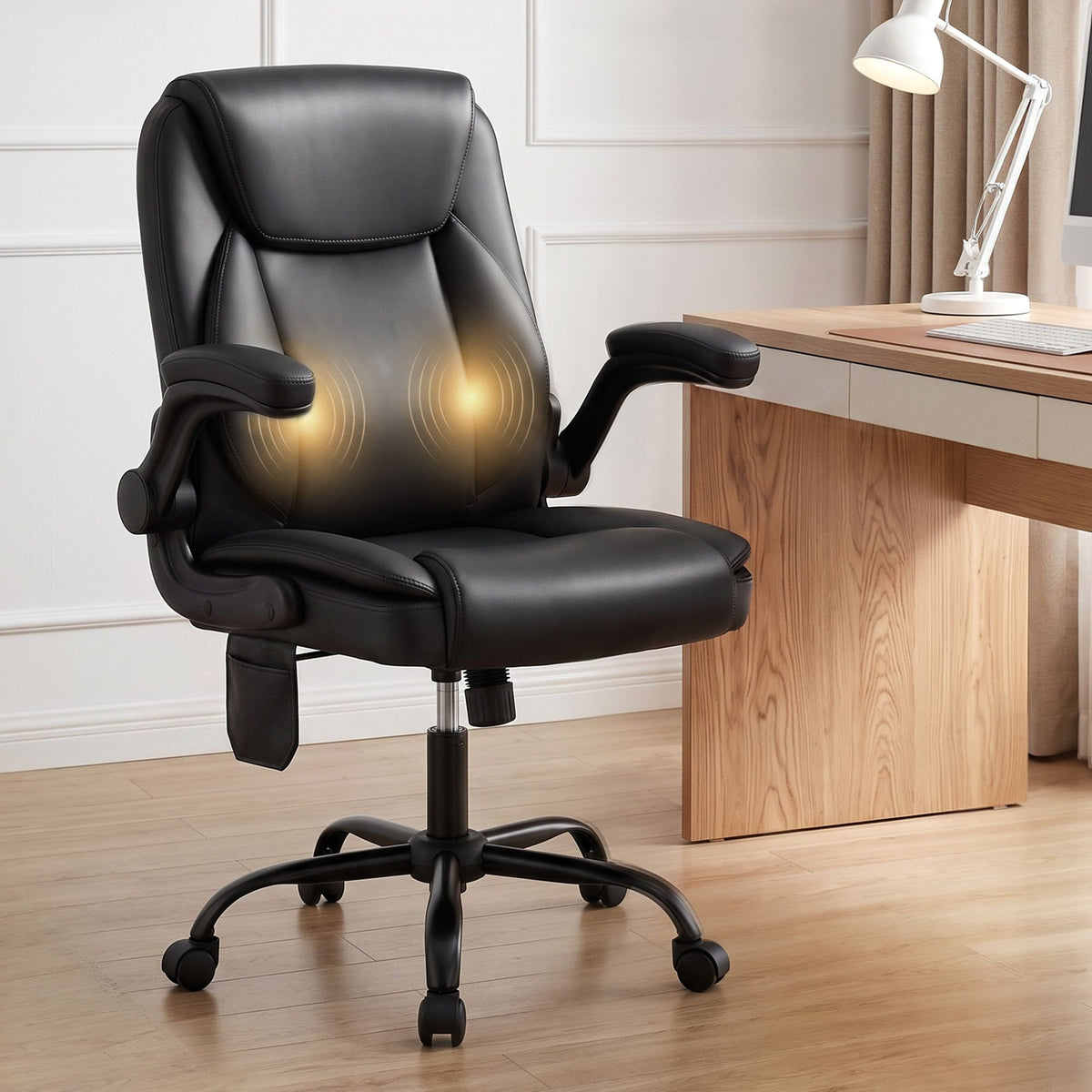 Artiss Massage Office Chair Leather Mid Back Black