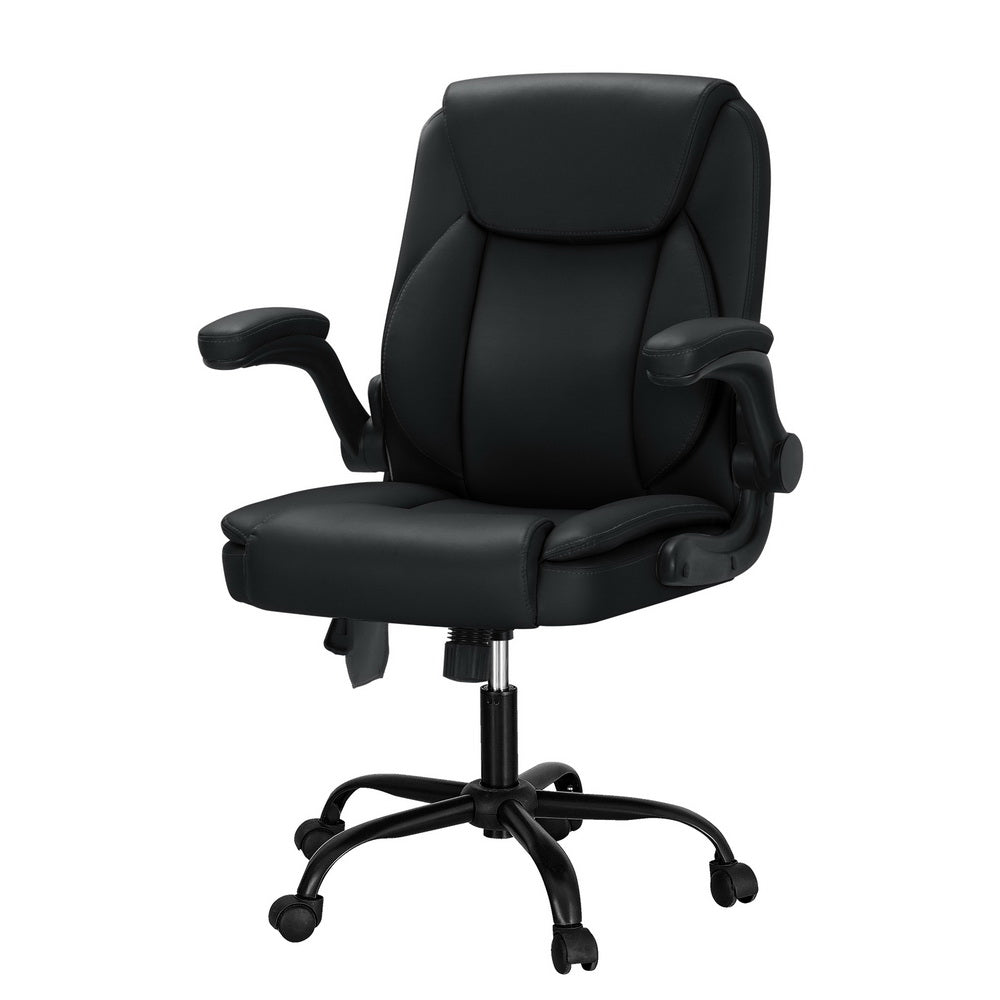 Artiss Mid Back Massage Office Chair Leather Black