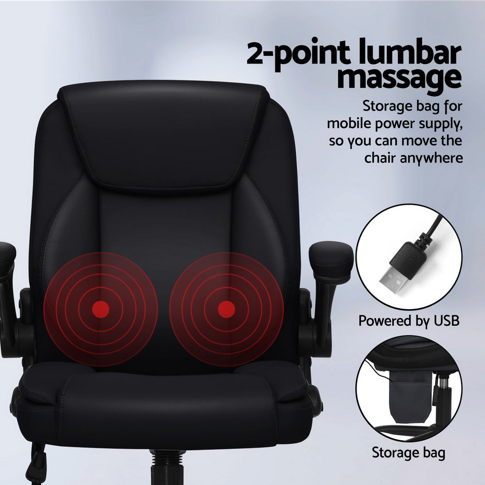 Artiss Mid Back Massage Office Chair Leather Black