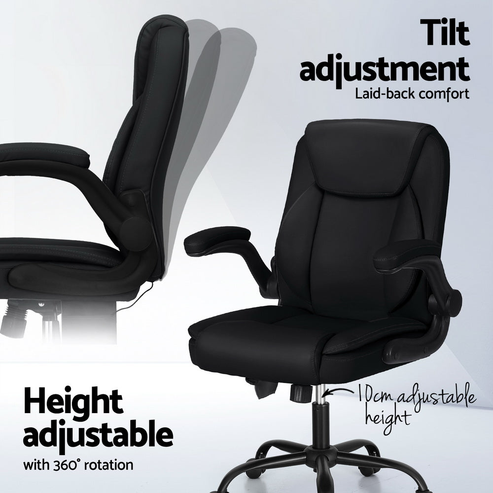 Artiss Mid Back Massage Office Chair Leather Black