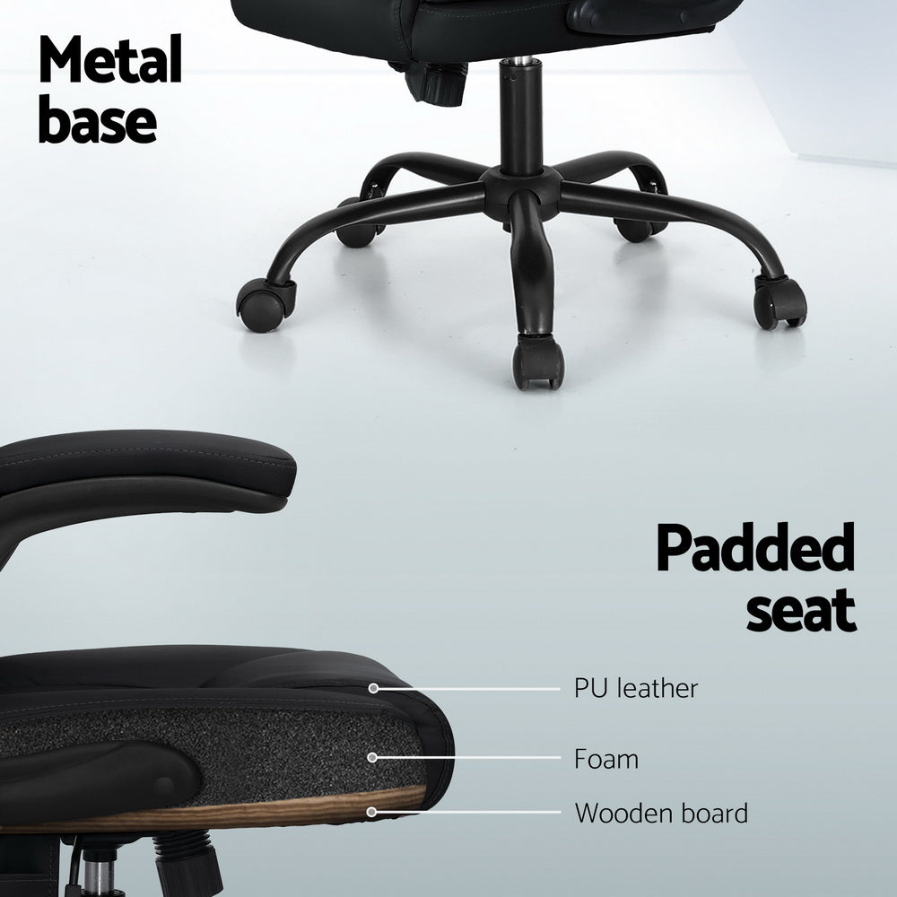 Artiss Mid Back Massage Office Chair Leather Black