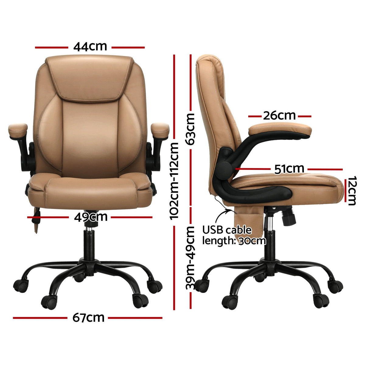 Artiss Mid Back Massage Office Chair Leather Brown