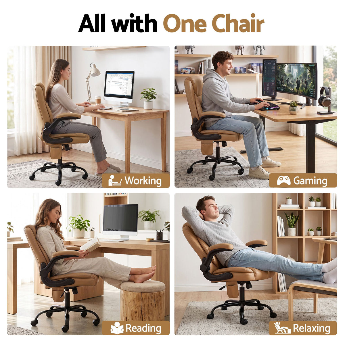 Artiss Mid Back Massage Office Chair Leather Brown