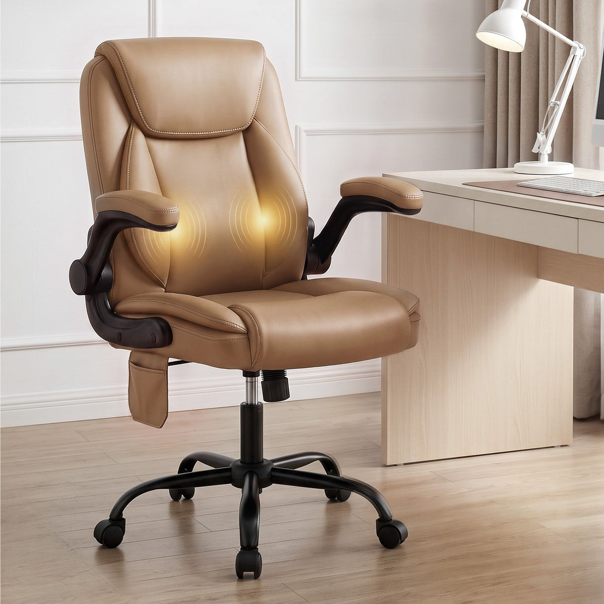 Artiss Mid Back Massage Office Chair Leather Brown