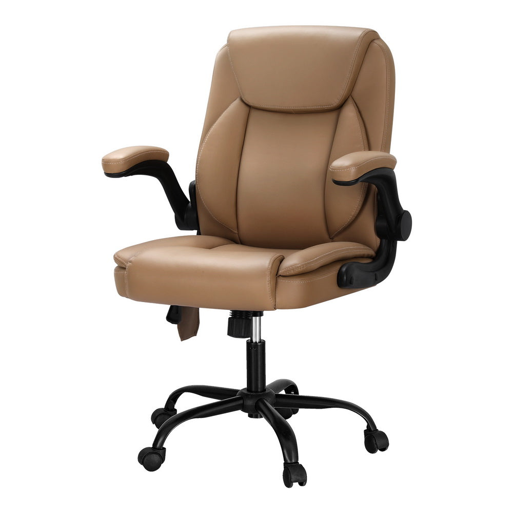 Artiss Mid Back Massage Office Chair Leather Brown