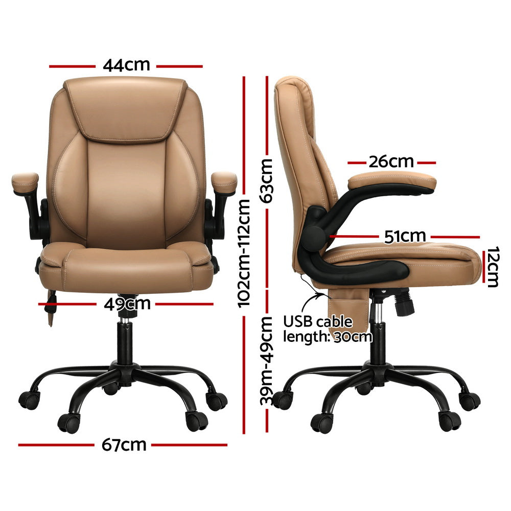 Artiss Mid Back Massage Office Chair Leather Brown