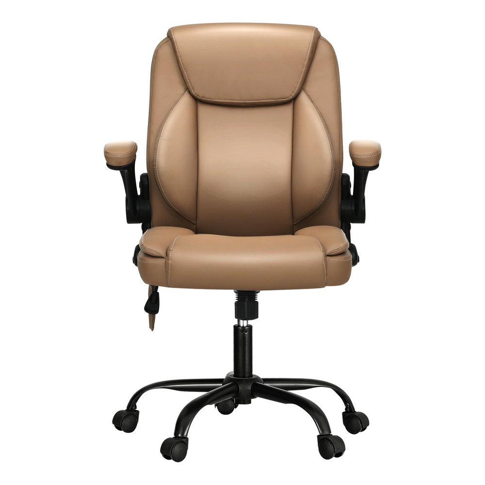 Artiss Mid Back Massage Office Chair Leather Brown