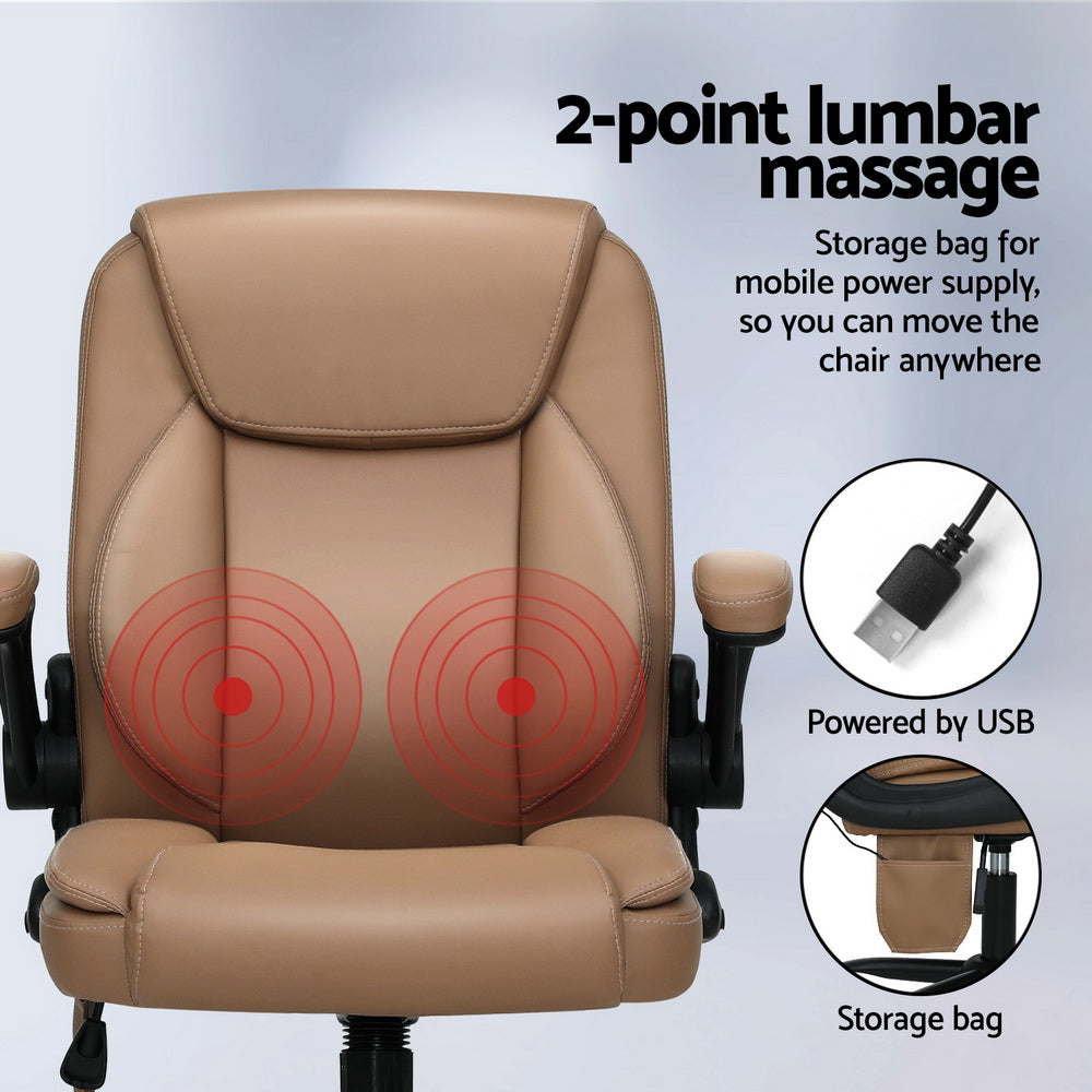 Artiss Mid Back Massage Office Chair Leather Brown