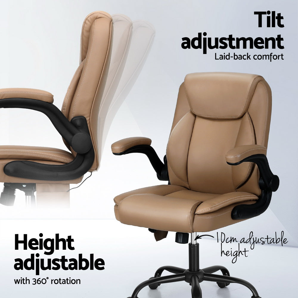 Artiss Mid Back Massage Office Chair Leather Brown
