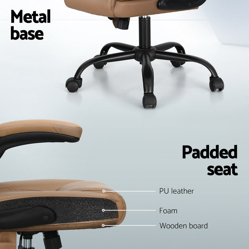Artiss Mid Back Massage Office Chair Leather Brown
