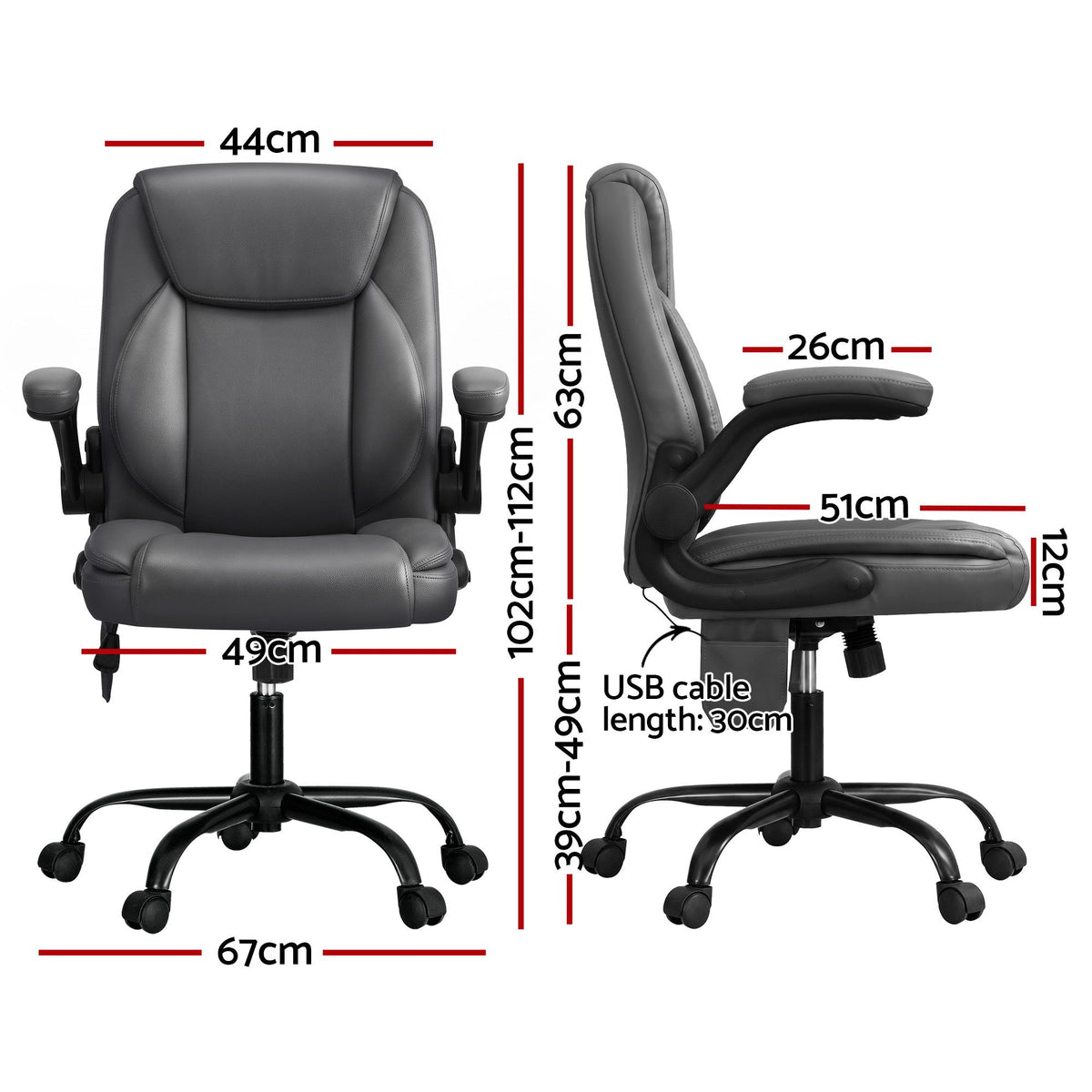 Artiss 2 Point Massage Office Chair PU Leather Mid Back Grey