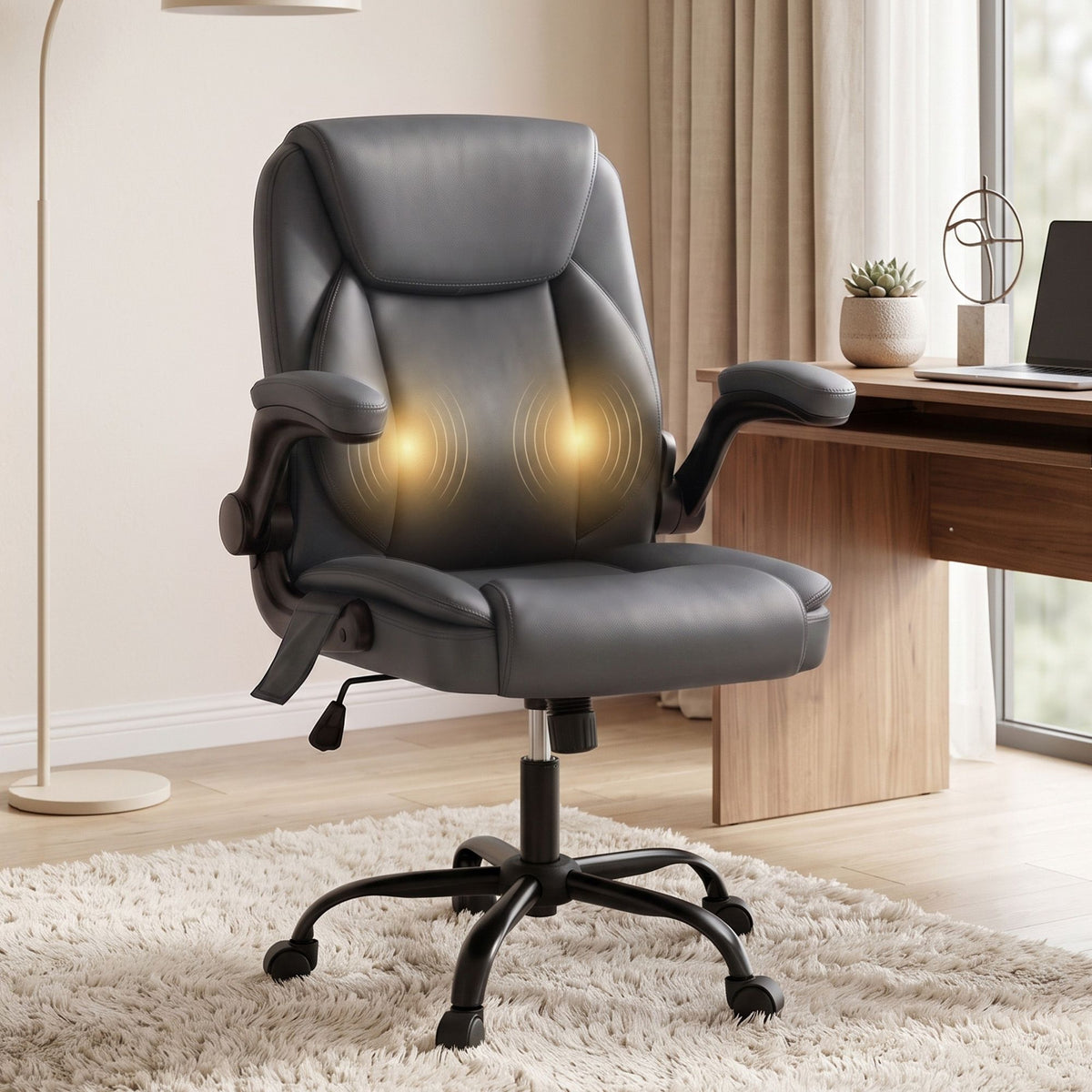Artiss 2 Point Massage Office Chair PU Leather Mid Back Grey