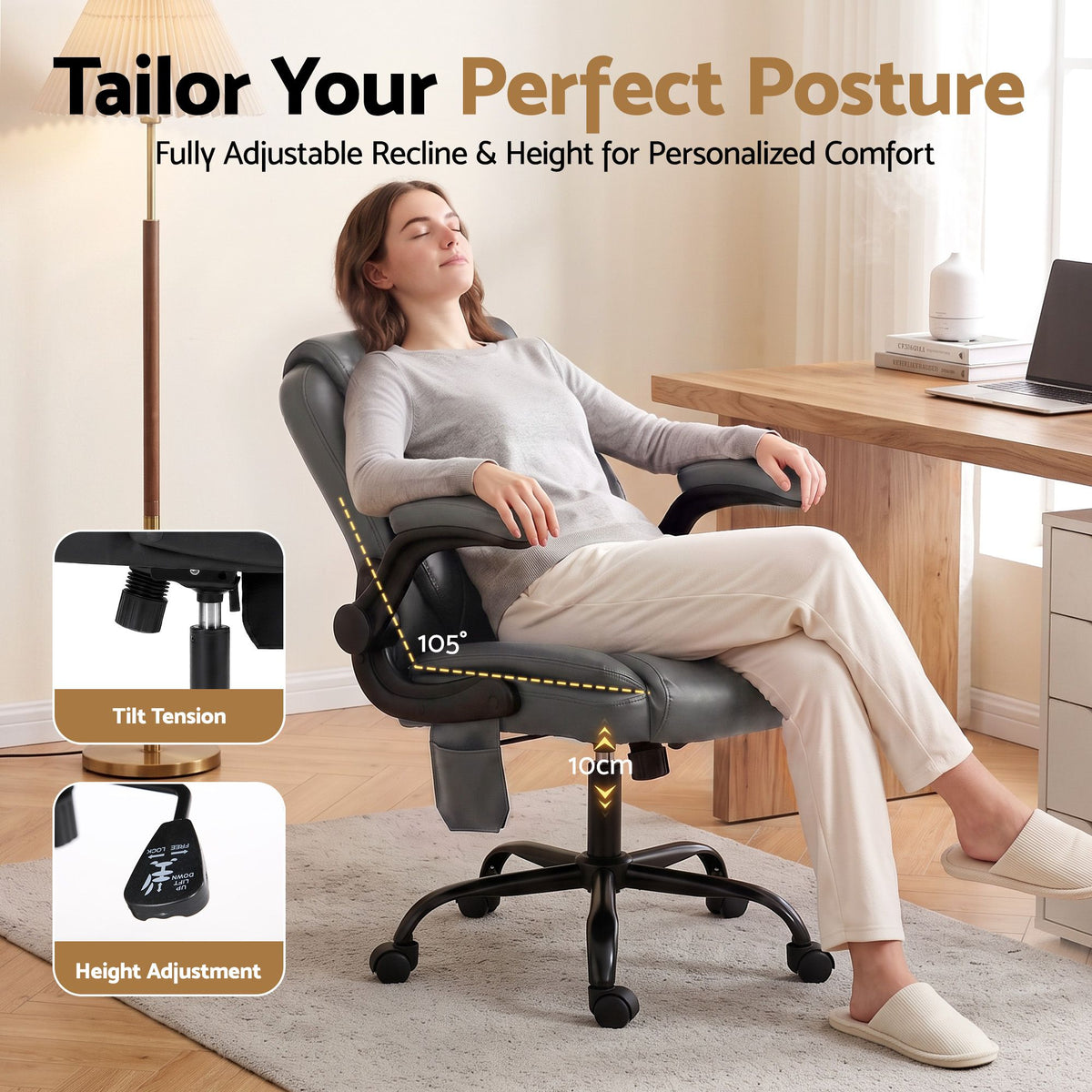 Artiss 2 Point Massage Office Chair PU Leather Mid Back Grey