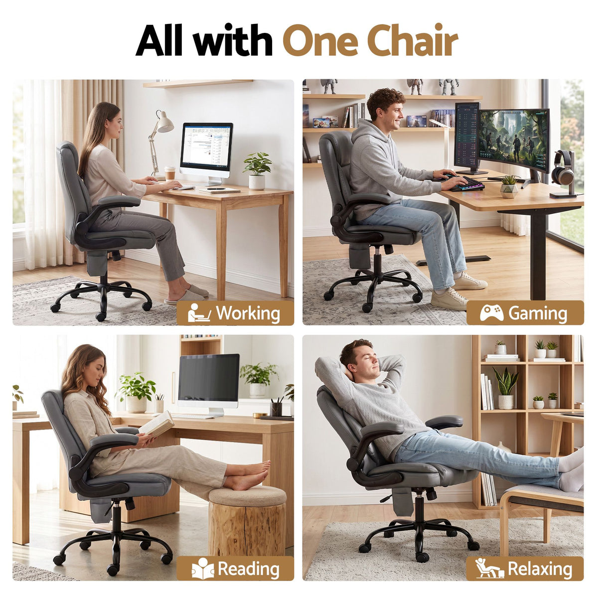 Artiss 2 Point Massage Office Chair PU Leather Mid Back Grey