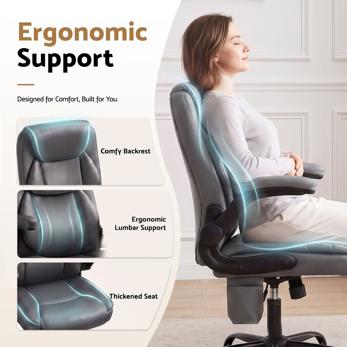 Artiss 2 Point Massage Office Chair PU Leather Mid Back Grey