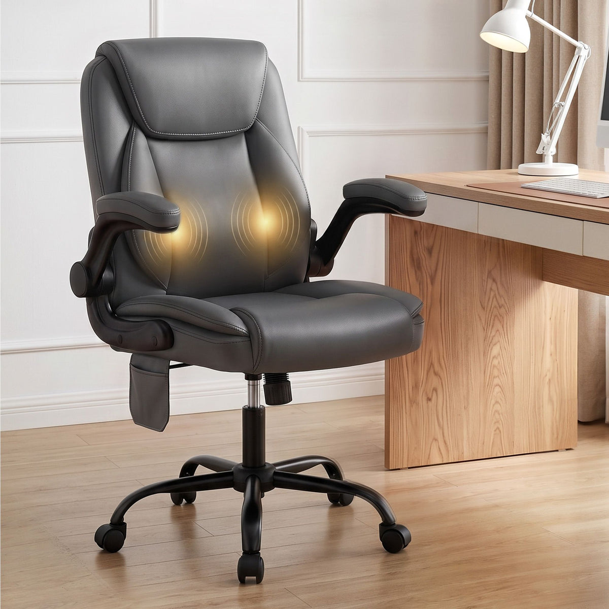 Artiss 2 Point Massage Office Chair PU Leather Mid Back Grey