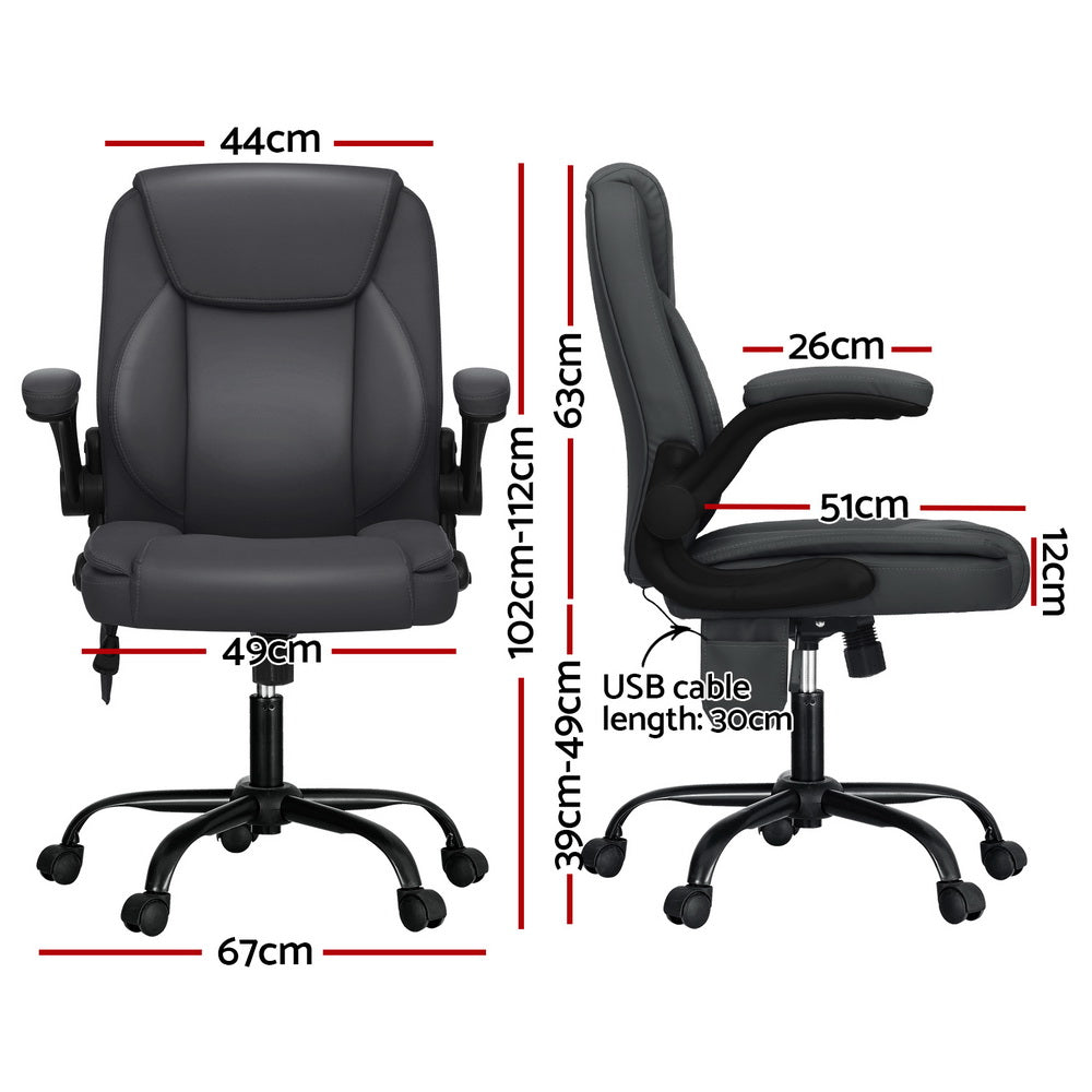 Artiss Mid Back Massage Office Chair Leather Grey