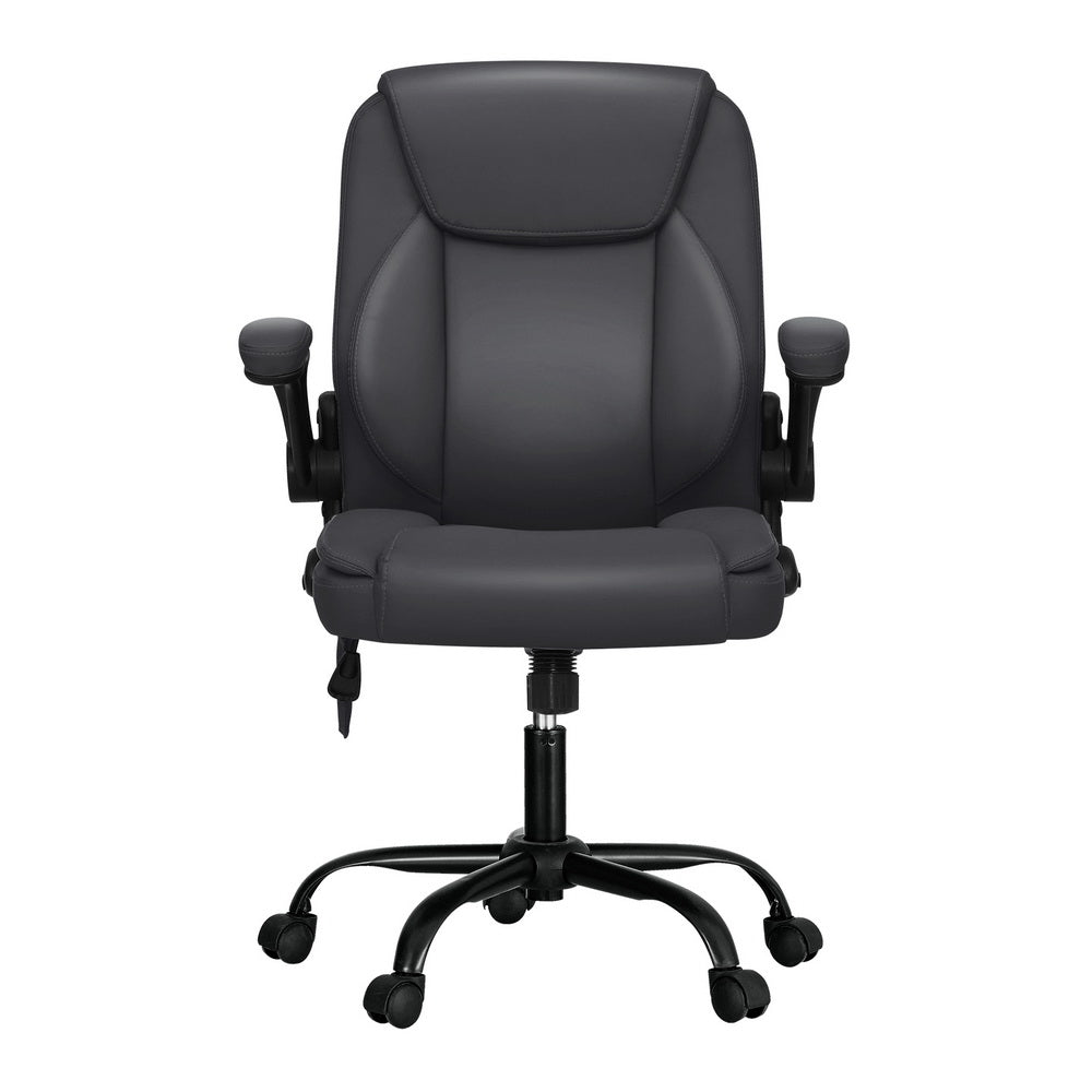 Artiss Mid Back Massage Office Chair Leather Grey