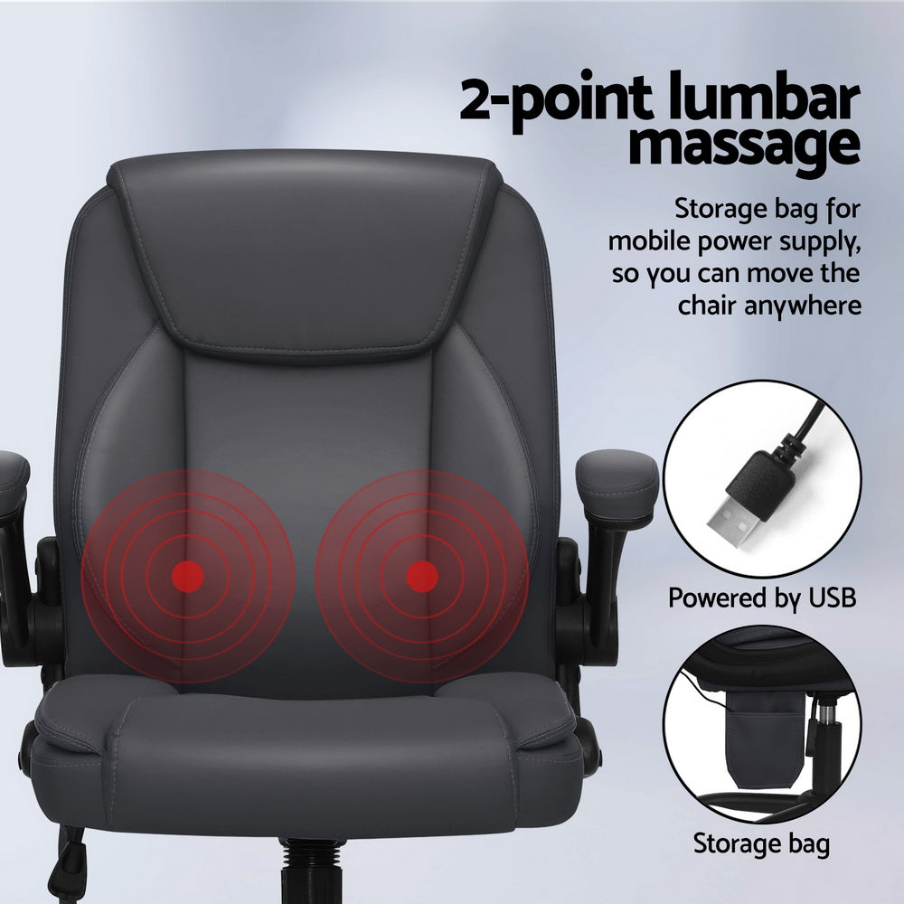 Artiss Mid Back Massage Office Chair Leather Grey
