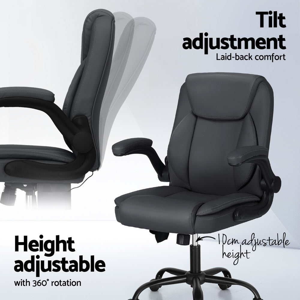 Artiss Mid Back Massage Office Chair Leather Grey