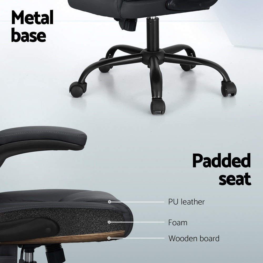 Artiss Mid Back Massage Office Chair Leather Grey