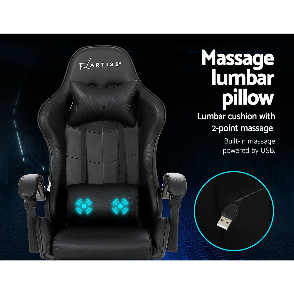 Artiss Black Massage Gaming Office Chair with Footrest