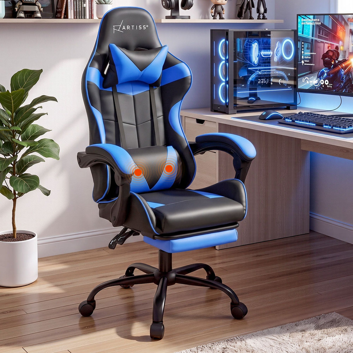Artiss Massage Gaming Office Chair with Footrest Blue