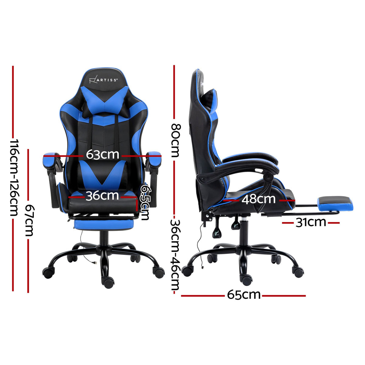 Artiss Massage Gaming Office Chair with Footrest Blue
