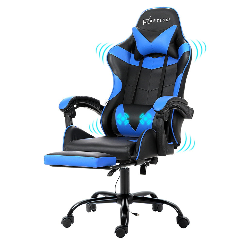 Artiss Blue Massage Gaming Office Chair Footrest