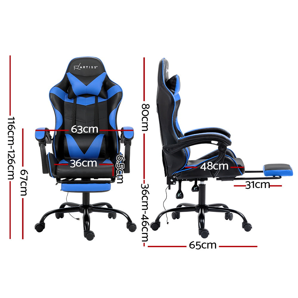 Artiss Blue Massage Gaming Office Chair Footrest