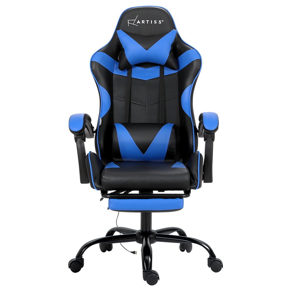 Artiss Blue Massage Gaming Office Chair Footrest