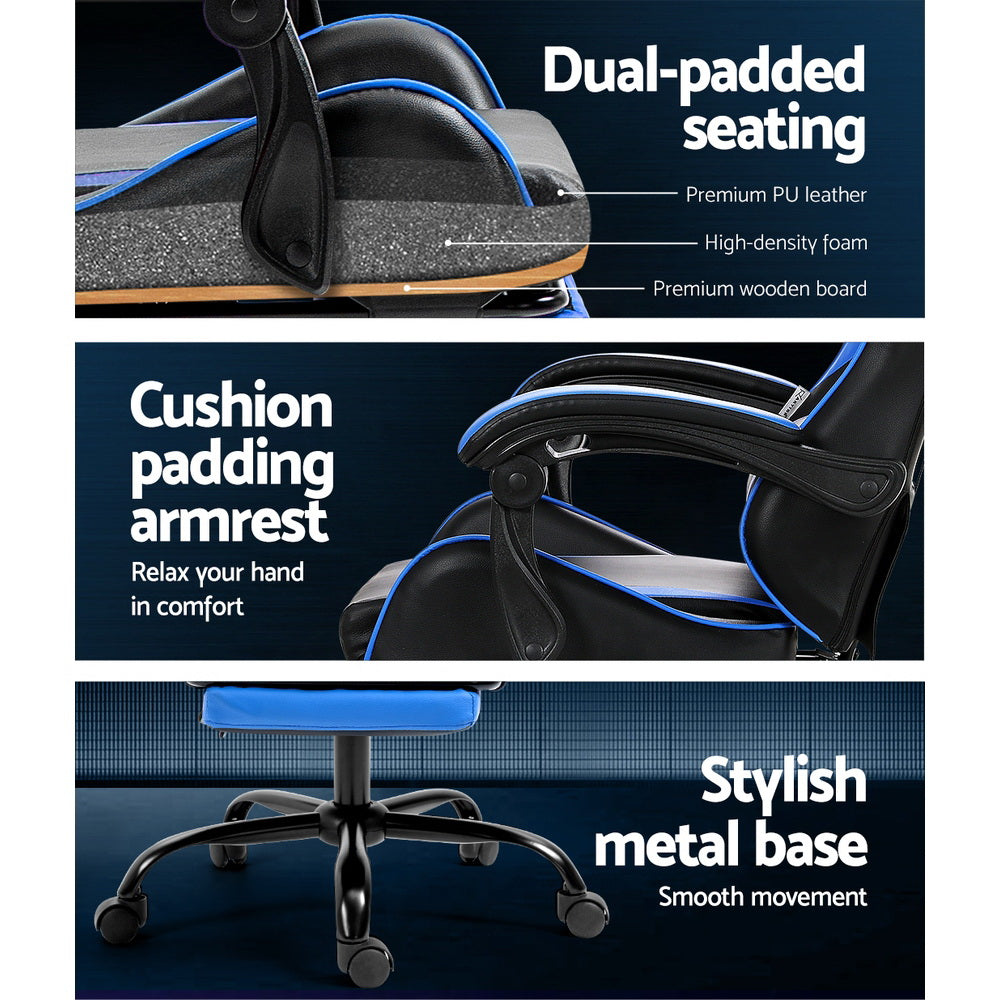 Artiss Blue Massage Gaming Office Chair Footrest