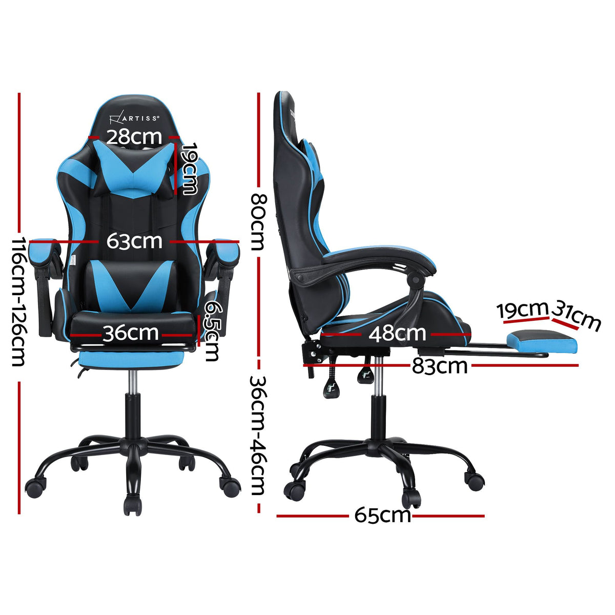 Artiss Massage Gaming Office Chair Footrest Cyan Blue