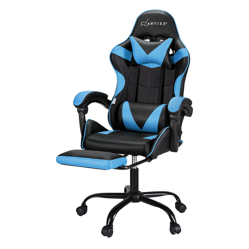 Artiss Massage Gaming Office Chair Footrest Cyan Blue