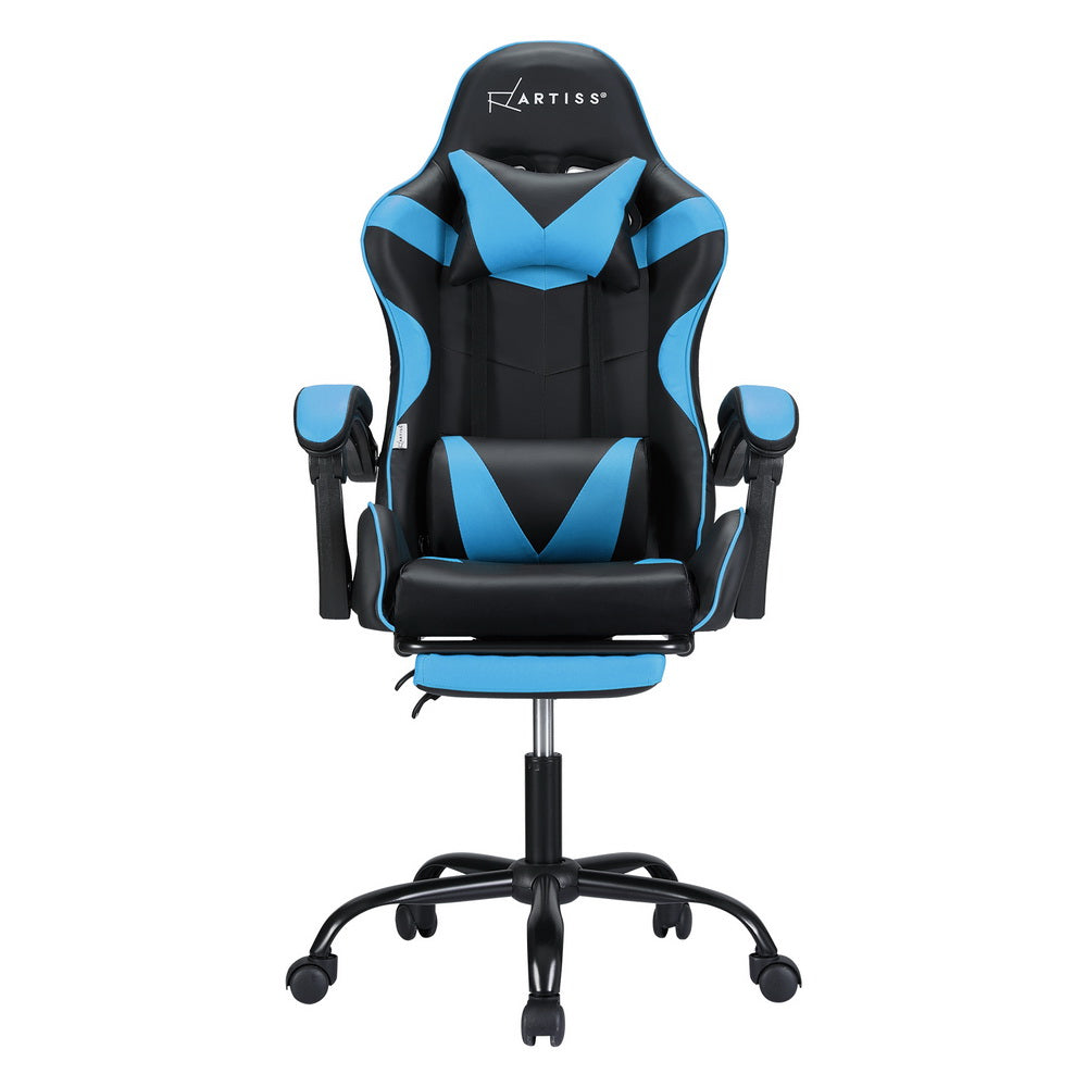 Artiss Massage Gaming Office Chair Footrest Cyan Blue