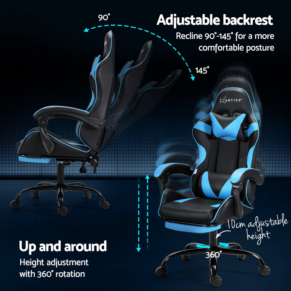 Artiss Massage Gaming Office Chair Footrest Cyan Blue