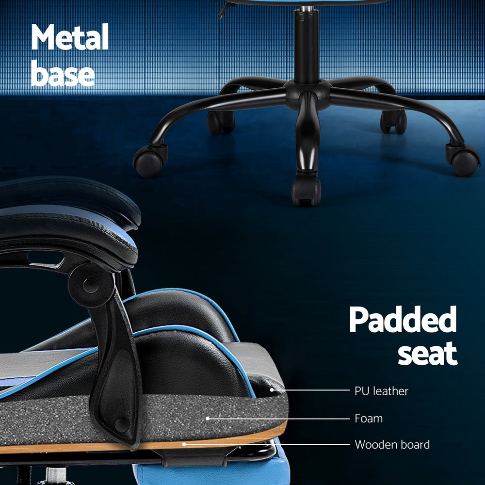 Artiss Massage Gaming Office Chair Footrest Cyan Blue