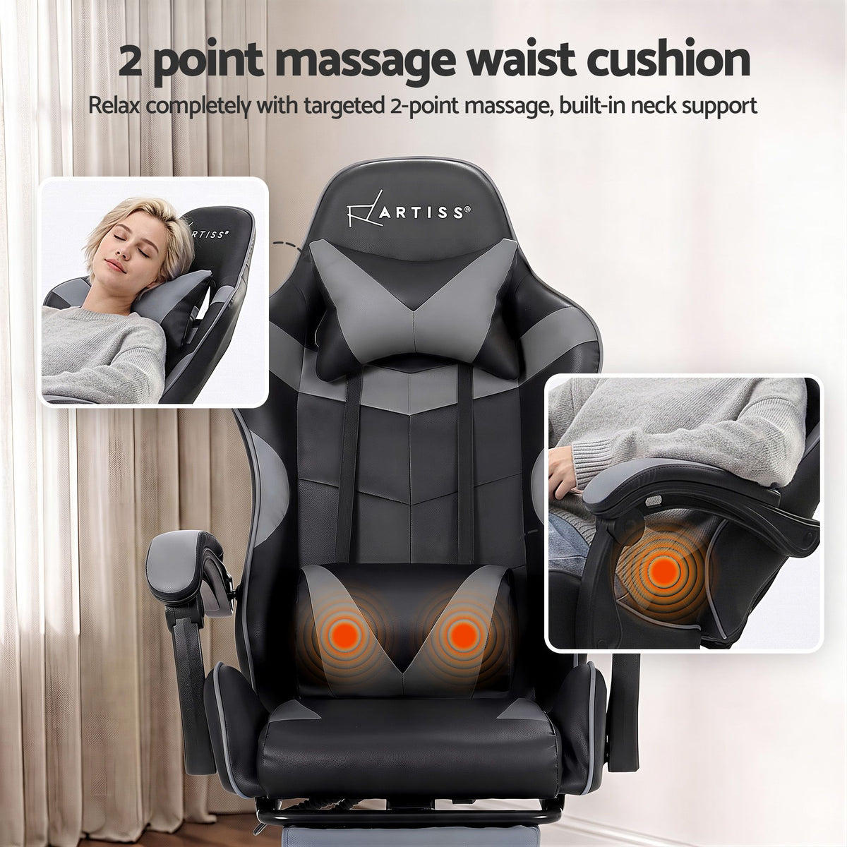 Artiss Grey Massage Gaming Office Chair Footrest