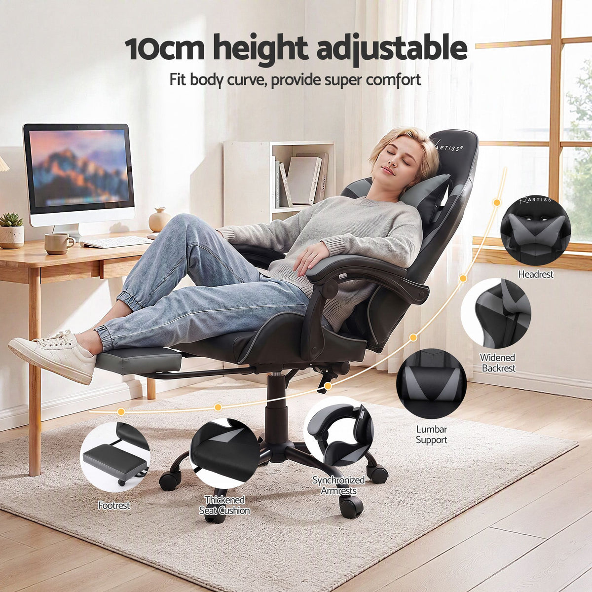 Artiss Grey Massage Gaming Office Chair Footrest