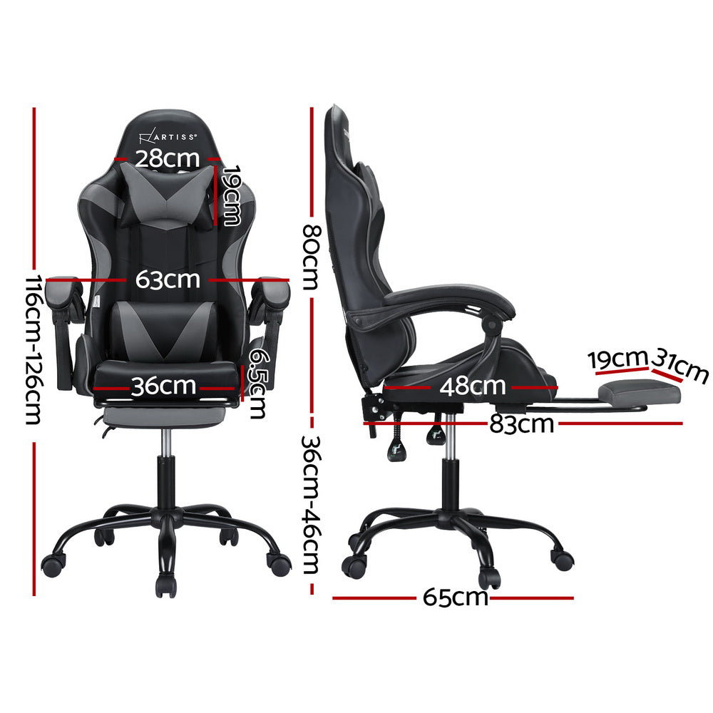 Artiss Grey Massage Gaming Office Chair Footrest