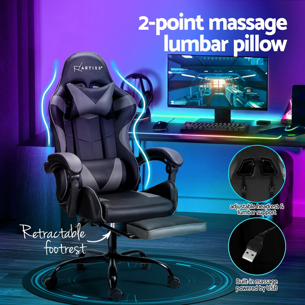 Artiss Grey Massage Gaming Office Chair Footrest