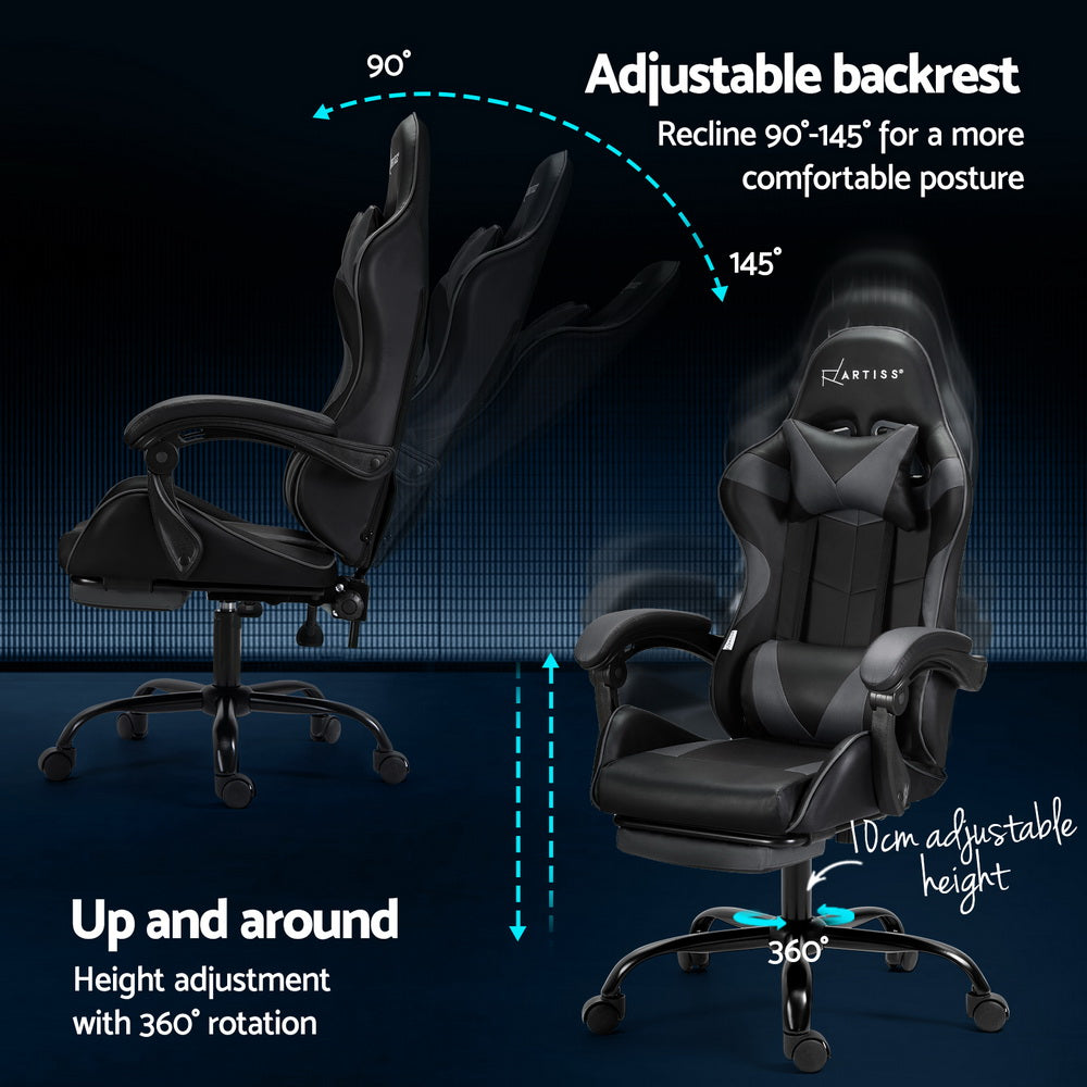 Artiss Grey Massage Gaming Office Chair Footrest